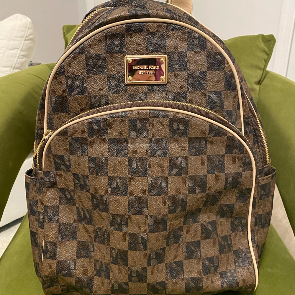 Michael Kors Brown Checkered Backpack